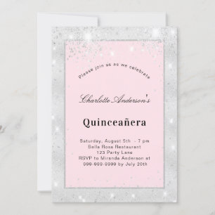 Silberblütenstaub aus Quinceanera, rosa Glitzer Einladung