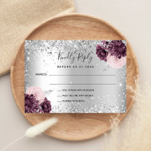 Silberbordeauxblumen Glitzer Hochzeit RSVP