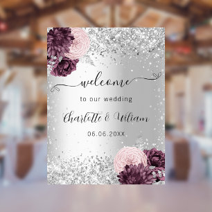 Silberbordeauxrot Blume begrüßen Hochzeit Poster