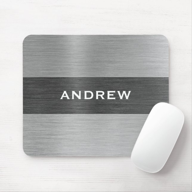 Silberbrushed Metal Metallic Monogram Name Mousepad (Mit Mouse)