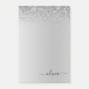 Silberbrushed Metal Monogram Name Luxus Post-it Klebezettel