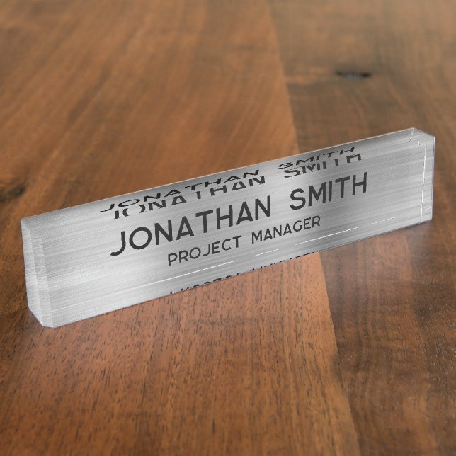Silberbrushed - Minimalistischer Name Namensplakette (Seite)