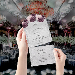 Silberburgund rosa Blume Hochzeit RSVP All In One Einladung