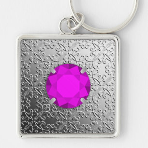 SilberDamast mit einem amethystischen Edelstein au Schlüsselanhänger