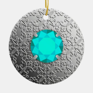 Silberdamast mit einem falschen Aquamarinstem Keramik Ornament