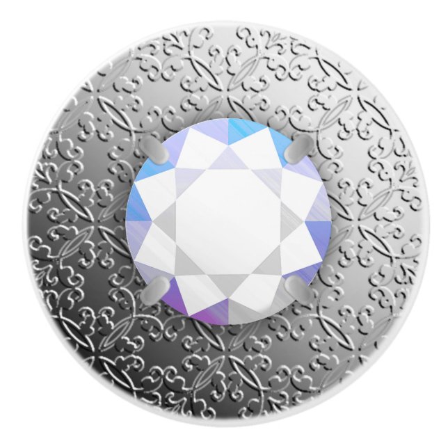 SilberDamast mit einem Imitat Diamantstein Keramikknauf (Vorderseite)