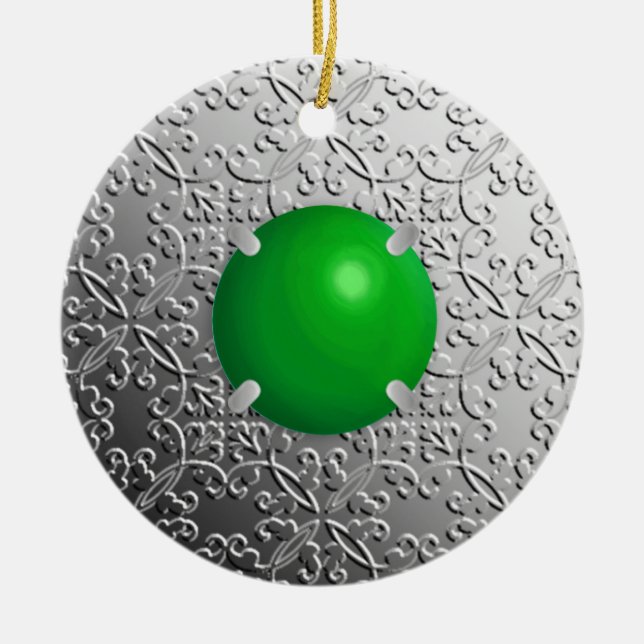 SilberDamast mit einem Imitat-Jadestein Keramik Ornament (Vorne)