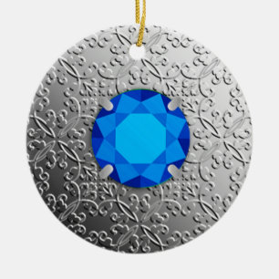 SilberDamast mit einem Imitat-Saphirstein Keramik Ornament