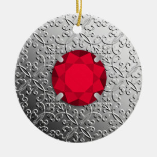 SilberDamast mit Imitat-Granatstein Keramik Ornament