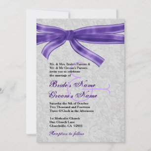 SilberDamast und Lila Bow-Hochzeit Einladung