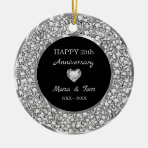 Silberdiamanten Ring und Herz Keramik Ornament