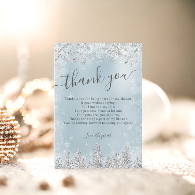 Silbereisblauer Schneekiefer im Winter Brautparty Dankeskarte (Silver ice blue snow pine winter bridal shower thank you card)