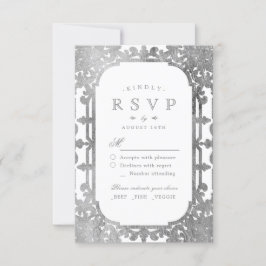 Silberelegantes verziertes UAWG für Hochzeiten RSVP Karte