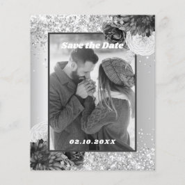 Silberes blumengeschmücktes Foto Save the Date Hoc