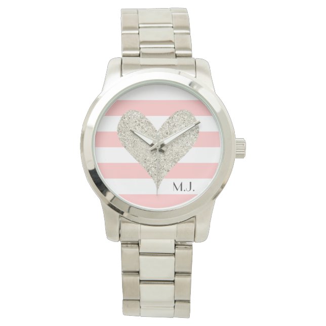 Silberes Glitzer Herz Armbanduhr (Vorderseite)