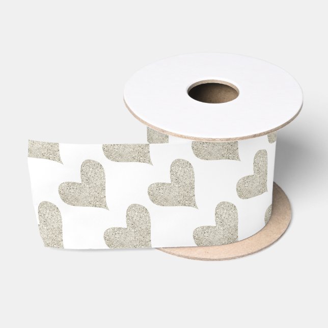 Silberes Glitzer Herz Satinband (Spule)
