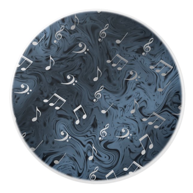 silberfarbene Musiknoten in Blau Keramikknauf (Vorderseite)