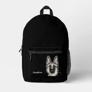 Silberfarbener Sable-Deutscher-Schaferhund-Kopf un Bedruckter Rucksack