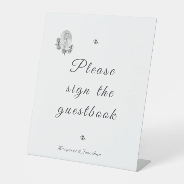 Silberfarbige Jungfrau Mary Wedding Empfang Sockelschild (Vorderseite)