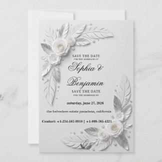 Silberfeder & Perlen-Blumen-Save-the-Date-Karte Einladung