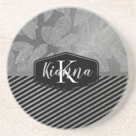 SilberFedern mit Silberstreifen-Monogramm Getränkeuntersetzer