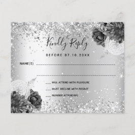 Silberflorale Glitzer Budget Hochzeit RSVP Flyer