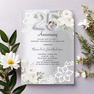 Silberfloralen Foto 25. Hochzeitstag Einladung