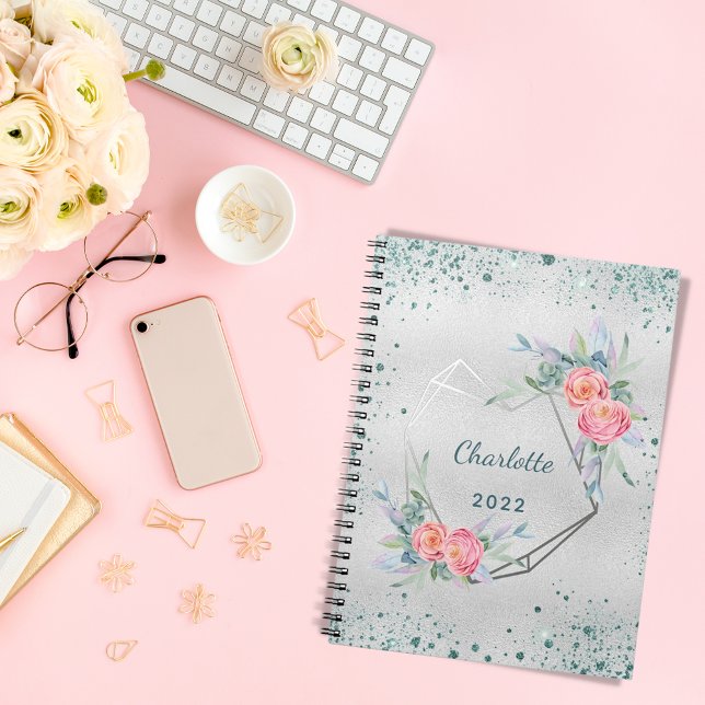 Silberfloralen, grüne Glitzer Glitzern Notizblock (Von Creator hochgeladen)