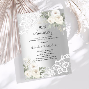 Silberfloralen Luxus 25. Hochzeitstag Einladung
