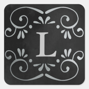 Silberfolie aus schwarzem Seide, in Monogramm gebl Quadratischer Aufkleber
