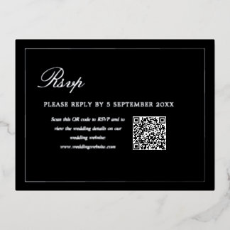 Silberfolie Elegante Schwarze QR-Code-Hochzeits-RS Folien Feiertagspostkarte