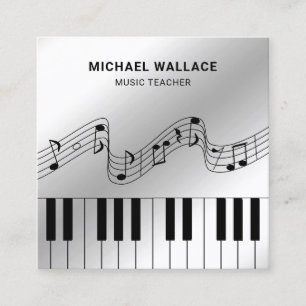 Silberfolie Klavier Tasten Musiker Pianist Quadratische Visitenkarte