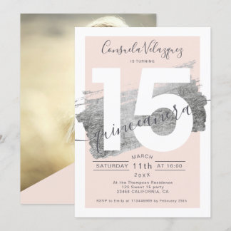 Silberfolie Pinselstrich Quinceanera Foto Einladung