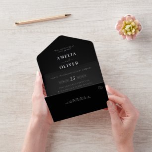 Silberfolie QR Code dunkle schwarze typografische All-in-One-Einladung