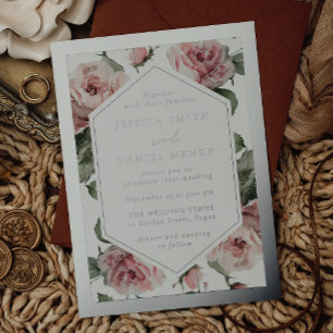 Silberfolie Rahmen Rosafarben Florale Hochzeit Folieneinladung