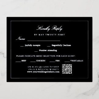 Silberfolie Schwarze QR-Code-Essen-Auswahl Hochzei Folien Feiertagspostkarte