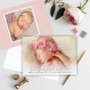 Silberfolie Script Baby-Foto Geburtsanzeige Folieneinladung