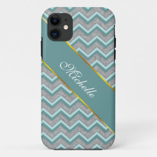 Silberfolie und Aquamarines ZigZag iPhone 11 Hülle