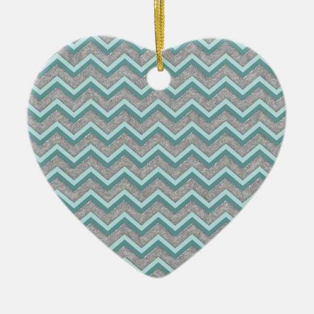 Silberfolie und Aquamarines ZigZag Keramik Ornament (Vorne)