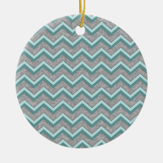 Silberfolie und Aquamarines ZigZag Keramikornament (Vorne)
