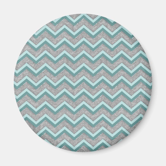 Silberfolie und Aquamarines ZigZag Magnet (Vorne)