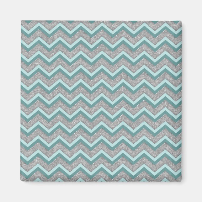 Silberfolie und Aquamarines ZigZag Magnet (Vorne)