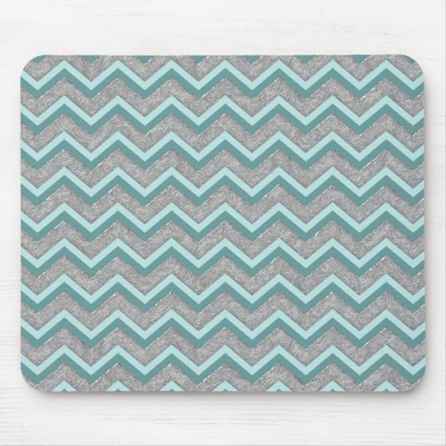 Silberfolie und Aquamarines ZigZag Mousepad (Vorne)
