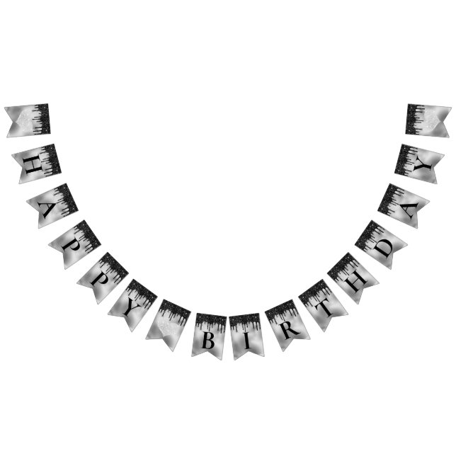 Silberfolie und schwarzer Tropfer Glitzer Geburtst Wimpelkette (Alle)