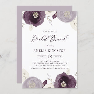 Silberfolie und violette Blumen Chic Bridal Brunch Einladung