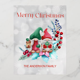Silberfolie Wasserfarbe Weihnachts Gnome Folien Feiertagspostkarte