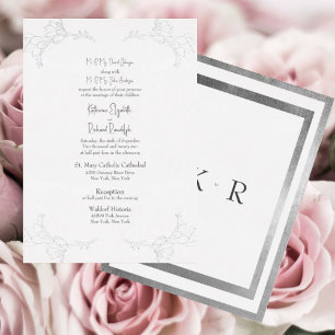 Silberfolie Weiße Zwei-Orte-Eltern-Hochzeit Folieneinladung