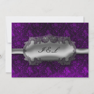 Silberfolien-Look-Damask-Goth-Hochzeit Einladung