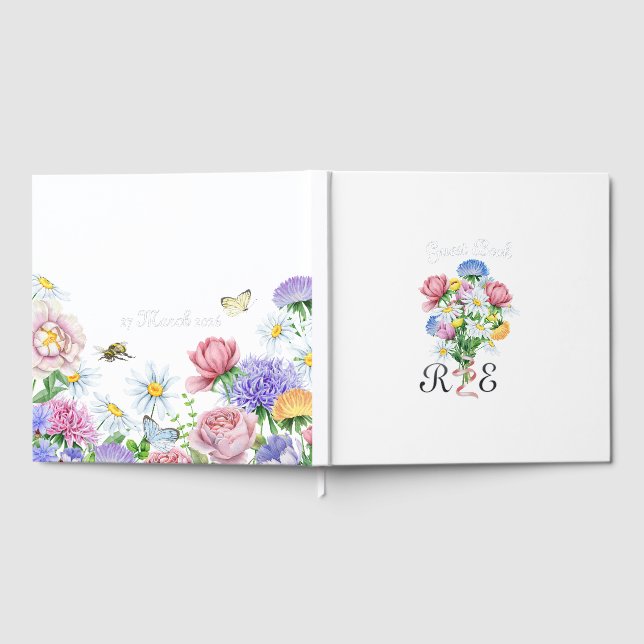 Silberfolien-Wildblumengarten-Hochzeit Frühjahrsfl Gästebuch (Voll)