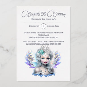 Silberfolienschneeprinzessin 3D blauer Rose Mädche Folieneinladung